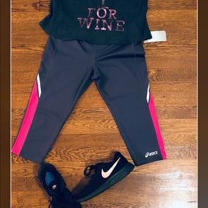 NWT asics gray and pink workout capris leggings